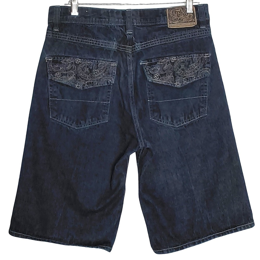Y2K Ecko Unltd Denim Shorts Mens 32 Blue Baggy Embroidered Pockets Jorts